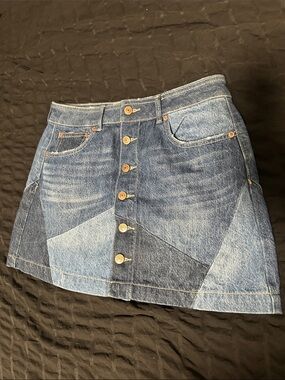 American Eagle Outfitters Patchwork Button-Front Denim Mini Skirt Blue sz 8 NWOT
